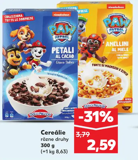 Paw Patrol cereálie rôzne druhy