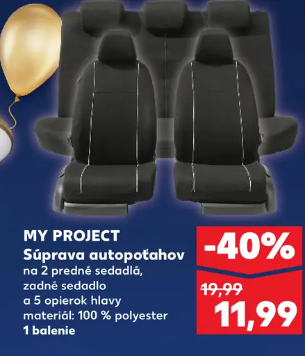 My Project Súprava autopoťahov 2x predná sedačka, 1x zadné sedadlo, 2x poťah opierok hlavy