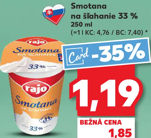 Rajo Smotana na šľahanie 33%