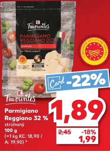 K-Favourites Parmigiano Reggiano 32 % strúhaný