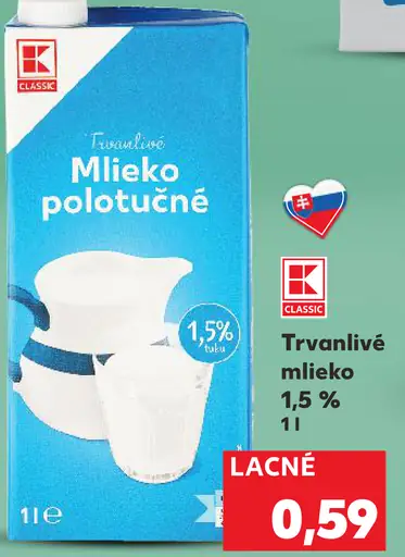 K-Classic Mlieko polotučné 1,5 %