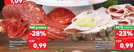 Chorizo saláma pultový predaj