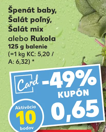 Šalát poľný, Špenát baby, Rukola alebo Šalát mix