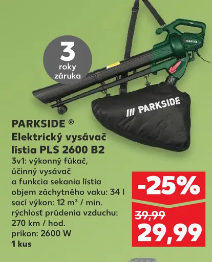 Parkside Elektrický vysávač/fúkač lístia PLS 2600