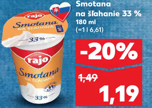 Rajo Smotana na šľahanie 33%