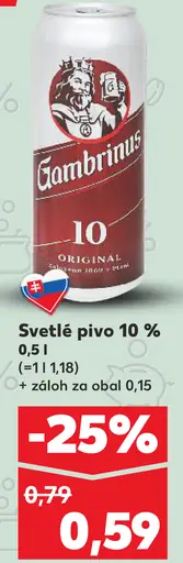 Gambrinus Svetlé pivo 10 % plechovka