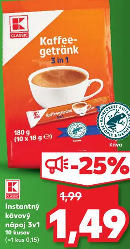 K-Classic instantný kávový nápoj 3v1