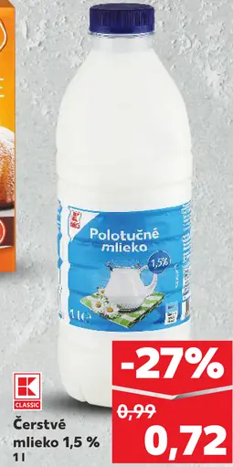 K-Classic Polotučné mlieko 1,5 %