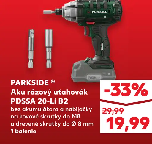 Parkside Aku rázový uťahovák PDSSA 20-Li B2