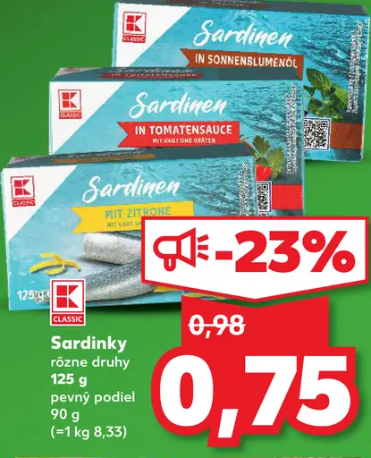 K-Classic Sardinky v slnečnicovom oleji