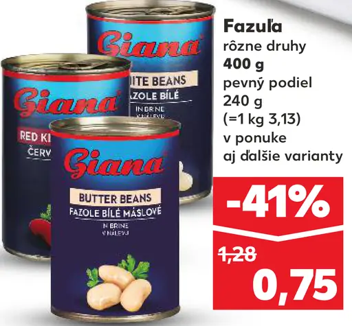 Giana fazuľa rôzne druhy