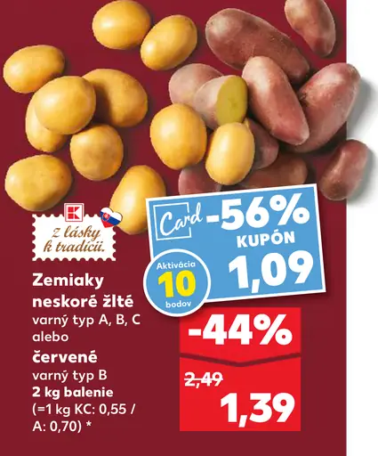 Zemiaky neskoré žlté alebo červené varný typ A, B, C alebo varný typ B