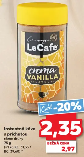 LeCafe instantná káva s príchuťou crema vanilla