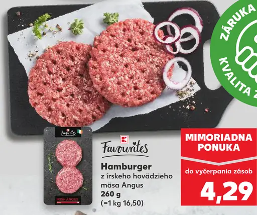 K-Favourites Hamburger z írskeho hovädzieho mäsa Angus