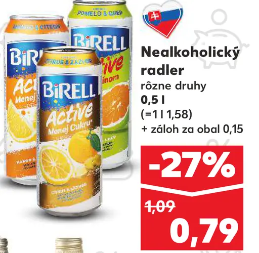 Birell nealkoholický radler plechovka