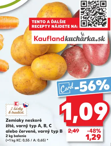 Zemiaky neskoré žlté alebo červené varný typ A, B, C alebo varný typ B