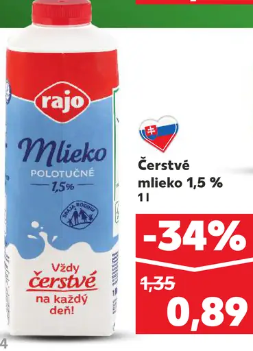 Rajo čerstvé mlieko 1,5 %