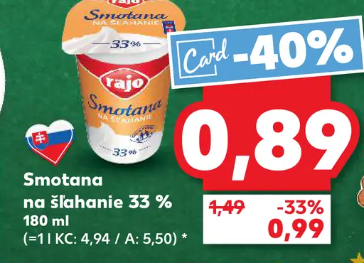 Smotana na šľahanie 33%