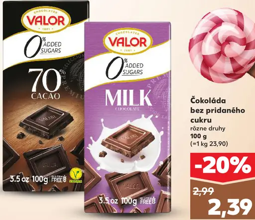 Valor čokoláda bez pridaného cukru