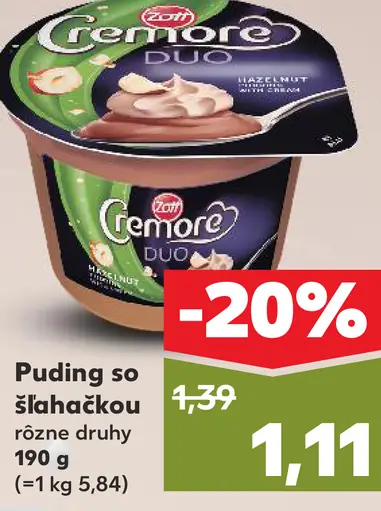 Zott Cremore Puding so šľahačkou