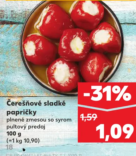 Čerešňové sladké papričky plnené zmesou so syrom