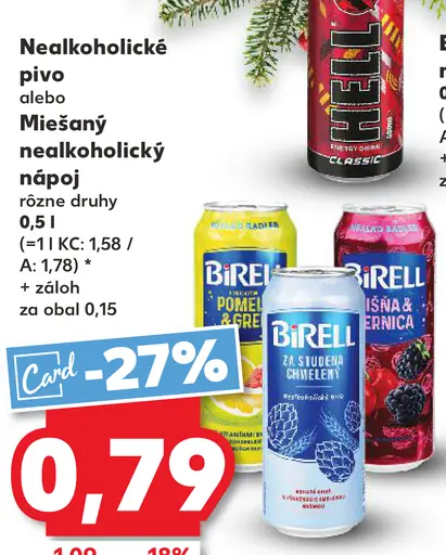 Birell Svetlý nealkoholické pivo plechovka