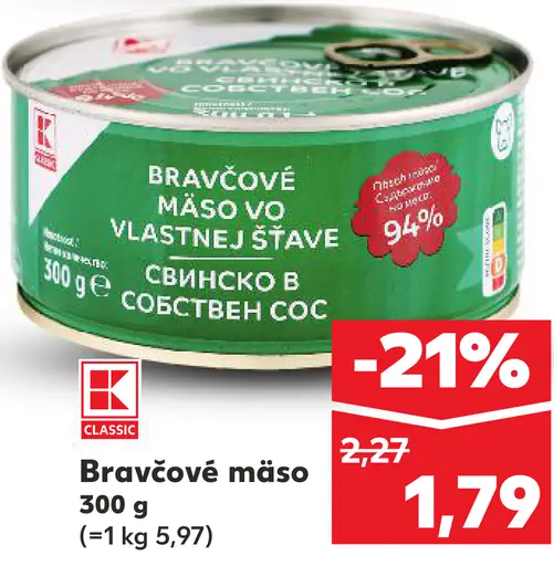 K Classic Bravčové mäso vo vlastnej šťave