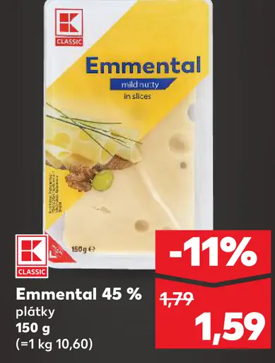 K-Classic Emmental 45 % plátky