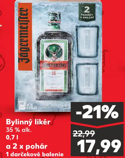 Jägermeister bylinný likér s pohárom