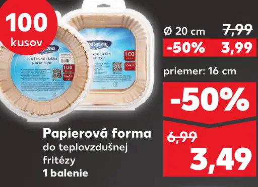 Papierová forma do teplovzdušnej fritézy