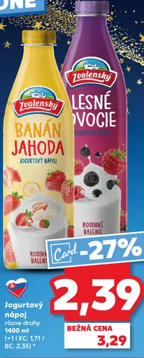 Zvolenský jogurtový nápoj Banán Jahoda