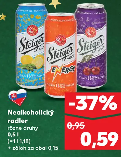 Steiger nealkoholický radler plechovka