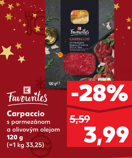 Favorites Carpaccio s parmezánom a olivovým olejom