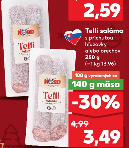 Nord Telli saláma s príchuťou hlúbov alebo orechov rôzne druhy