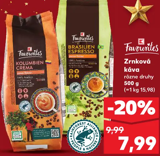 Favourites zrnková káva rôzne druhy