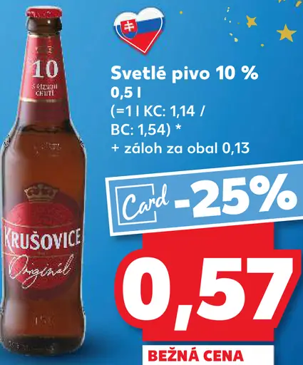 Krušovice svetlé pivo, 10 % plechovka