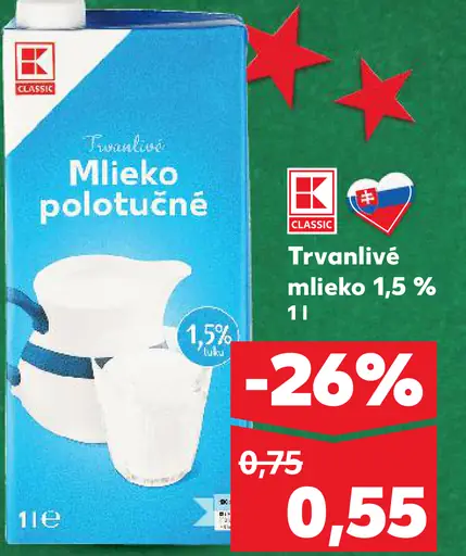 K-Classic Trvanlivé Mlieko polotučné