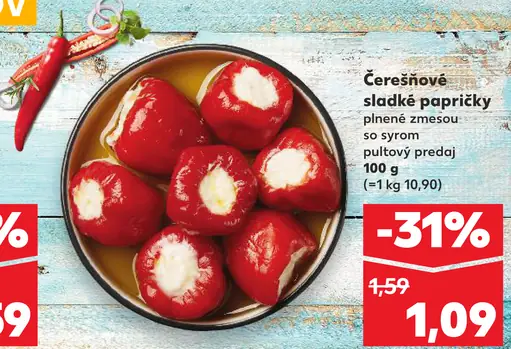 Čerešňové sladké papričky plnené zmesou so syrom