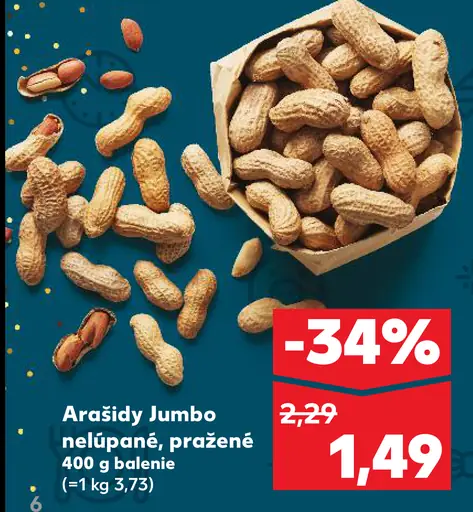 Arašidy nelúpané pražené Jumbo