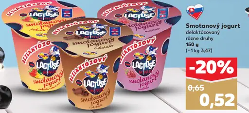 MinusL smotanový jogurt delaktózovaný rôzne druhy