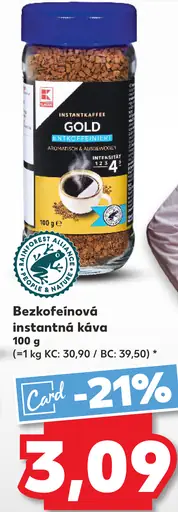 K-Classic Gold bezkofeínová instantná káva