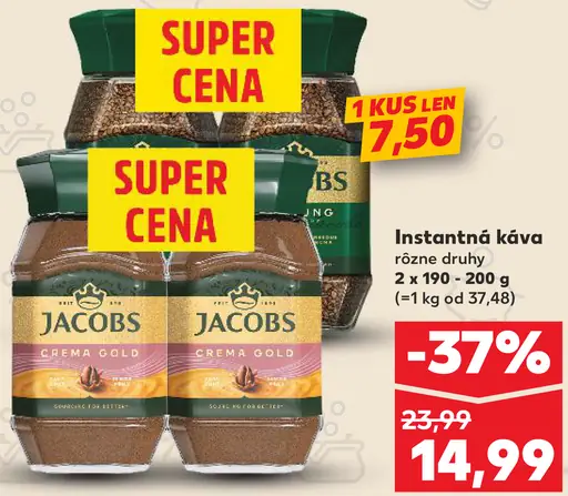 Instantná káva Jacobs Crema Gold rôzne druhy