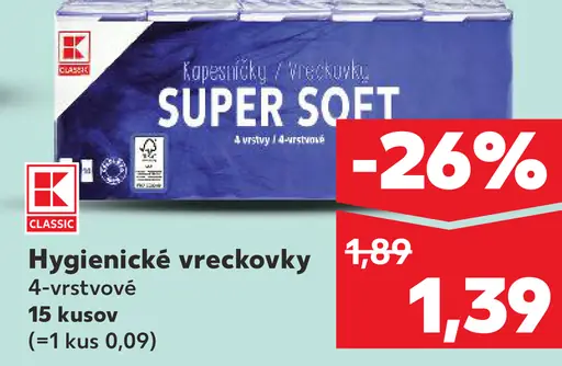 K-Classic Super Soft hygienické vreckovky 4-vrstvové