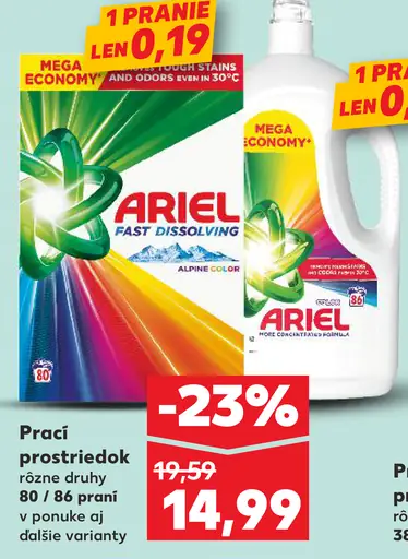 Ariel prací prostriedok rôzne druhy