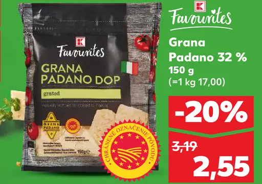 K-Classic Favorites Grana Padano 32 % strúhaný syr
