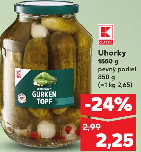 K-Classic uhorky sterilizované v skle