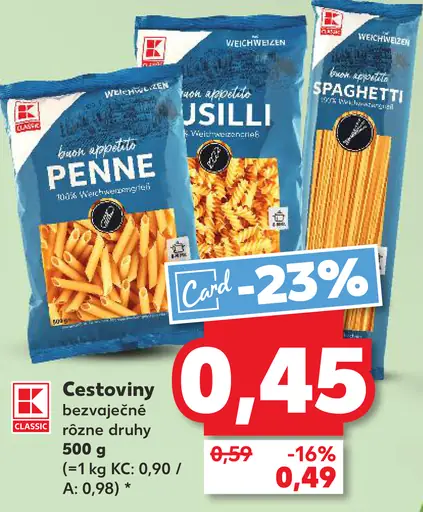 K-Classic bezvaječné cestoviny rôzne druhy