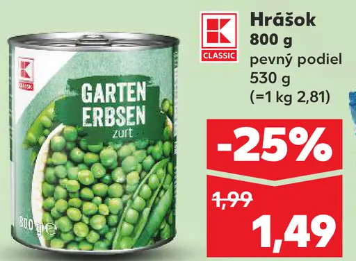 K-Classic hrášok v konzerve