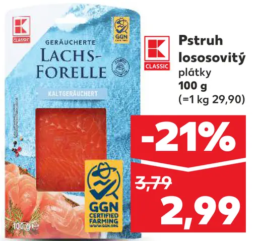 K-Classic údený pstruh lososovitý plátky