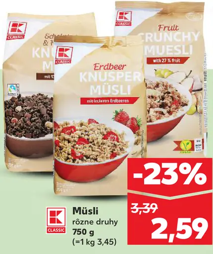 K-Classic müsli rôzne druhy